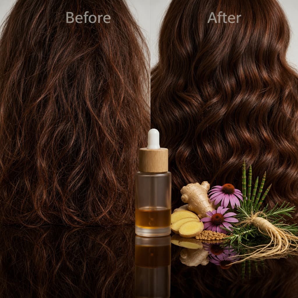 Before and after results of a hot oil treatment before or after shampoo, showing best oil for dry and damaged hair seeking silky hair texture.