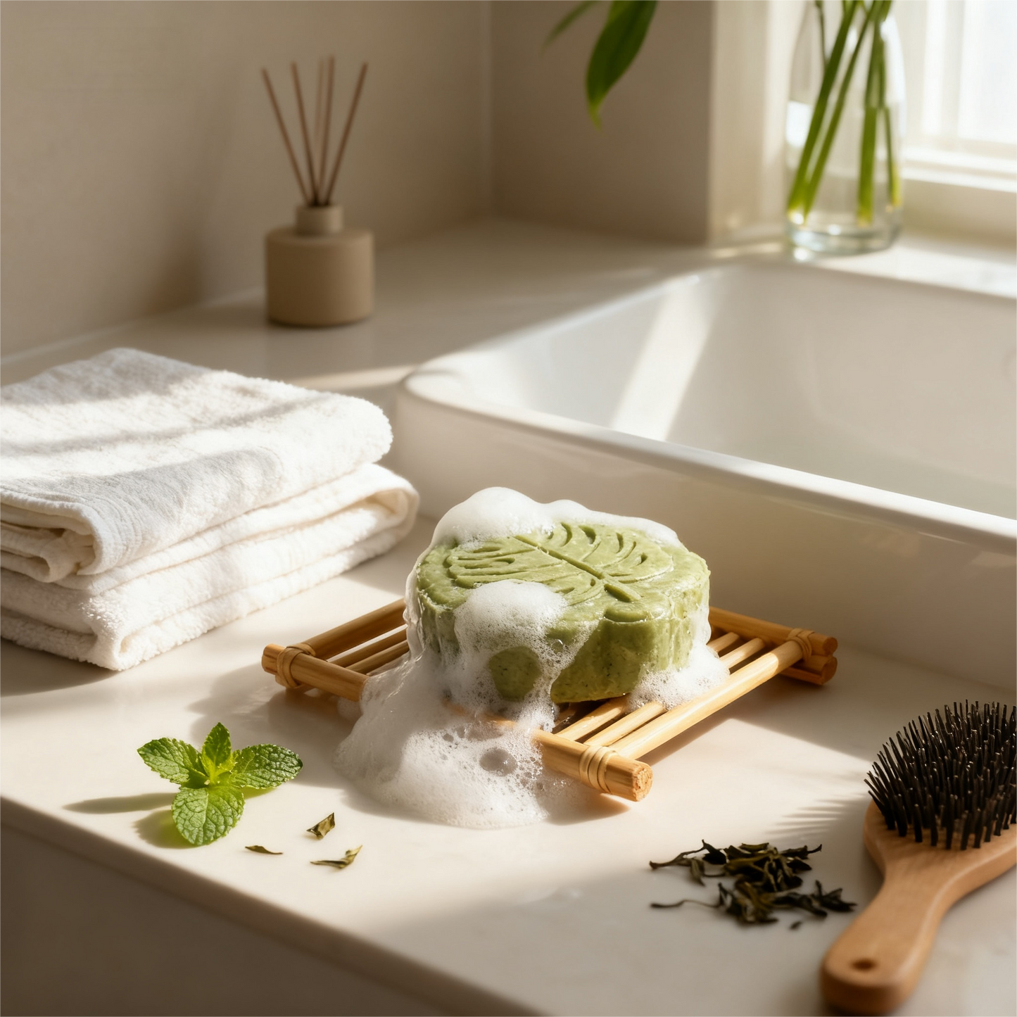 Handcrafted Green Tea & Mint Oil-Control Shampoo Bar