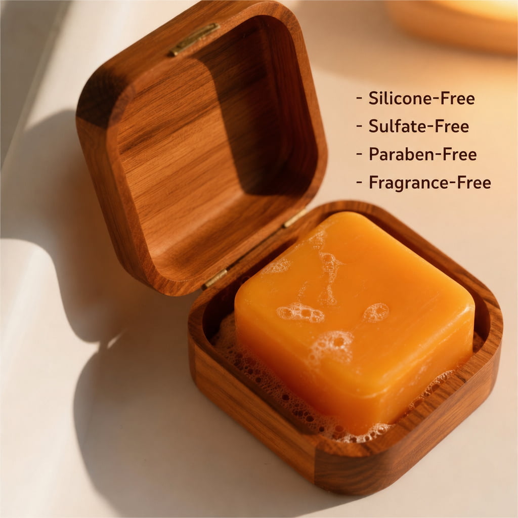 Botanical conditioner bar in travel case, natural hair conditioner bar for frizz control and curly hair