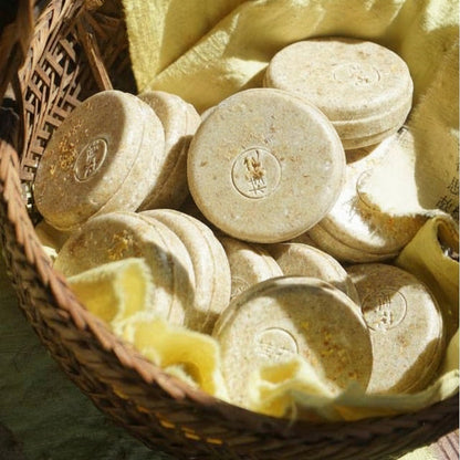 Collection of handcrafted osmanthus shampoo bars, natural hair care for curly and dry hair