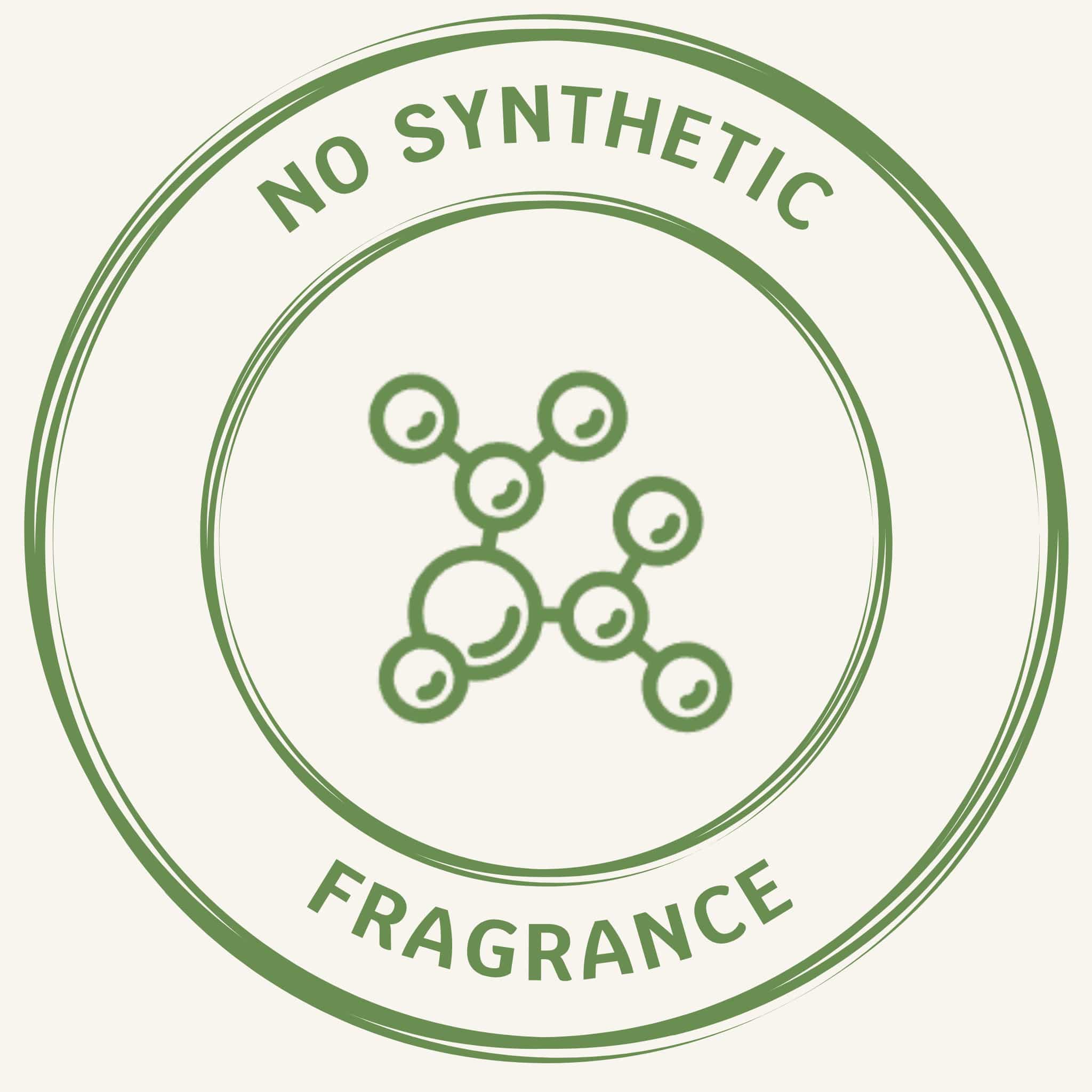 No synthetic fragrance trust badge, representing pure natural herbal scents.