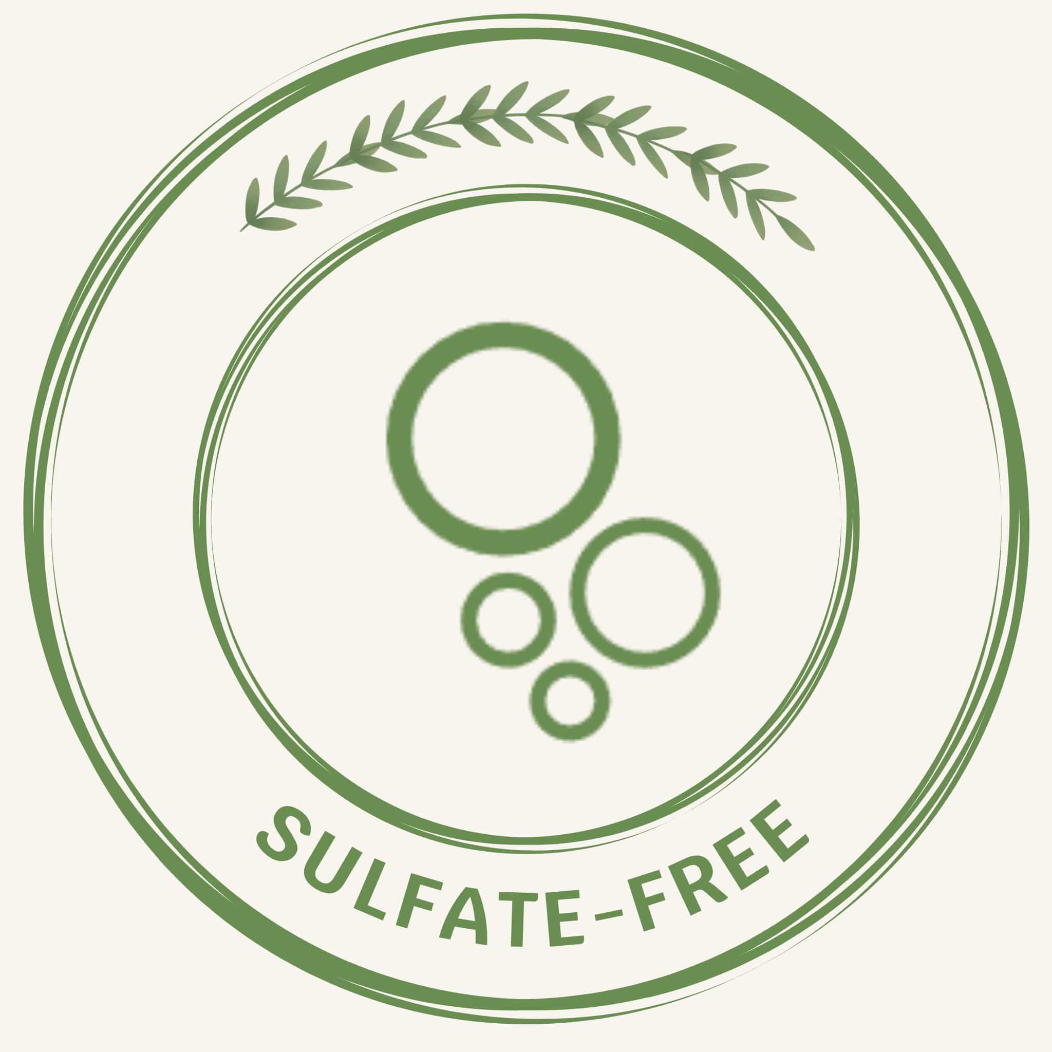 Sulfate-free pure plant-based formula certification badge for sensitive scalp.